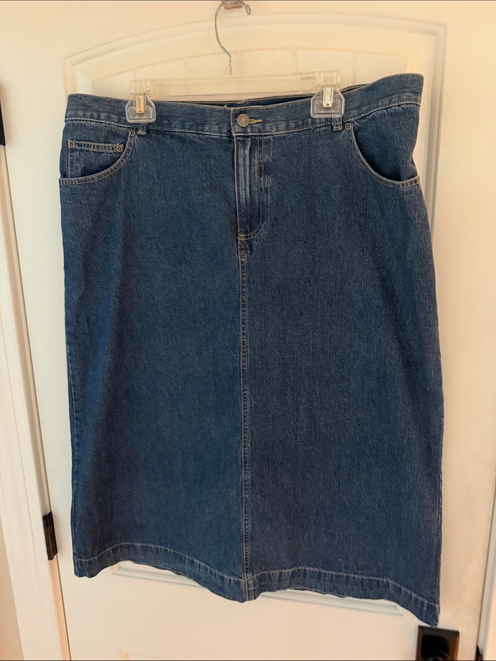 Classic Dark Blue Denim Skirt - Women's Casual Pencil Style Size 16